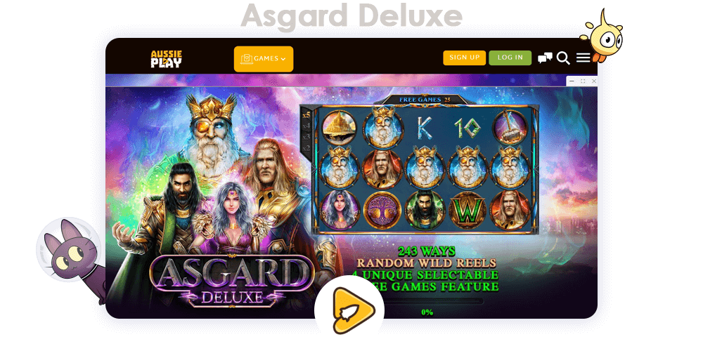 Using promo code after your first deposit you will receive Free Spins on Asgard Deluxe game, as well as extra money up toyour balance at Aussie Play Casino