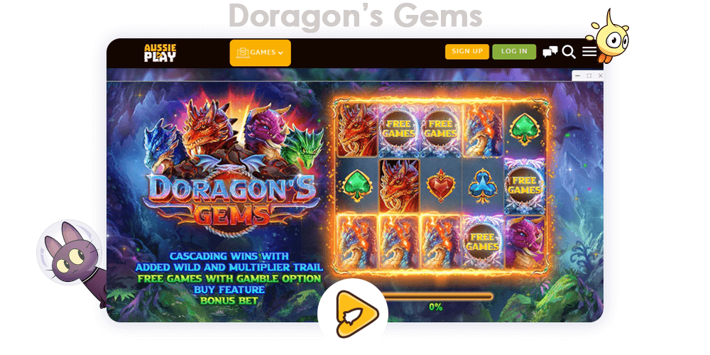 Using promo code after your first deposit you will receive Free Spins on Doragon’s Gems game, as well as extra money up toyour balance at Aussie Play Casino
