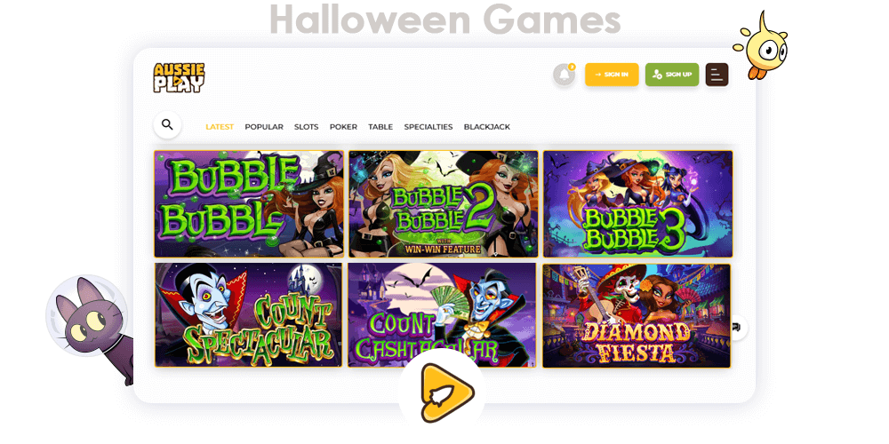 In Halloween Games section Aussie Play Casino have gathered games that have a Halloween theme and will delight you with the appropriate atmosphere