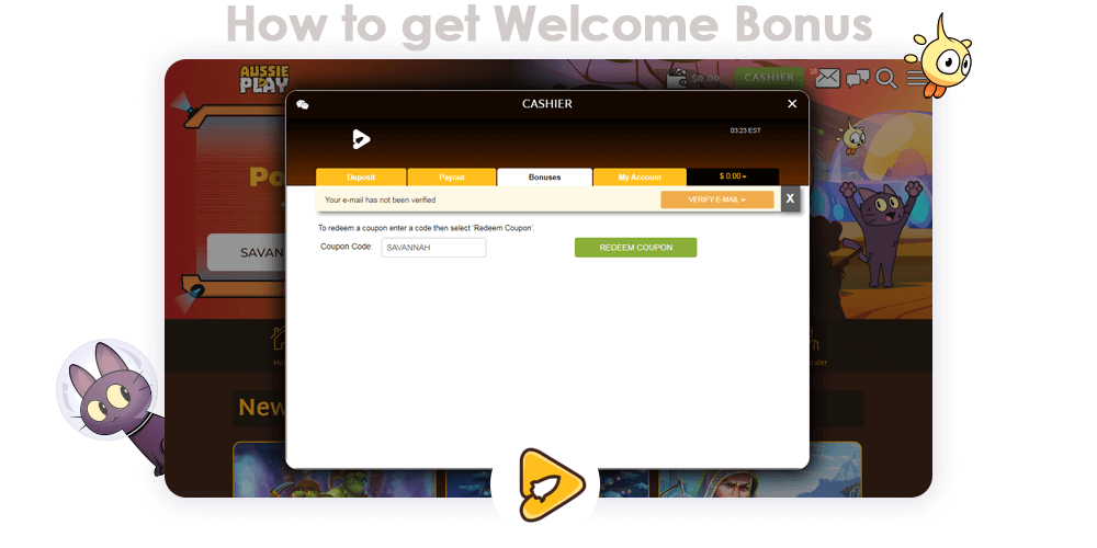 A short guide how to get one or the other reward to your balance at Aussie Play Casino
