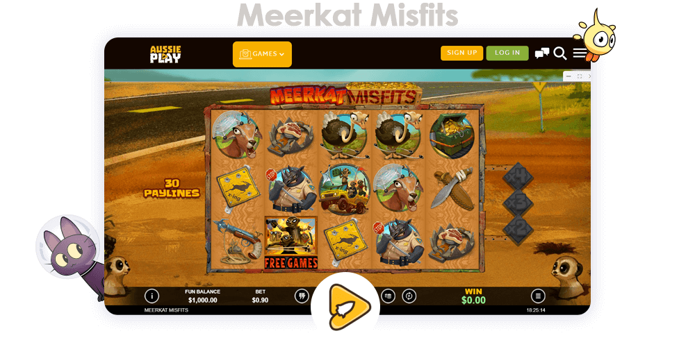 Using promo code after your first deposit you will receive Free Spins on Meerkat Misfits game, as well as extra money up toyour balance at Aussie Play Casino