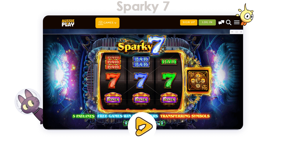 Using promo code after your first deposit you will receive Free Spins on Sparky 7 game, as well as extra money up toyour balance at Aussie Play Casino